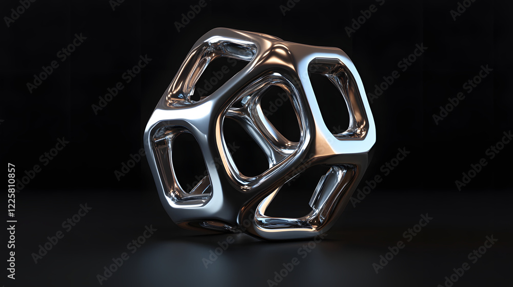 Poster abstract futuristic metal cube. science fiction block design. 3d rendering