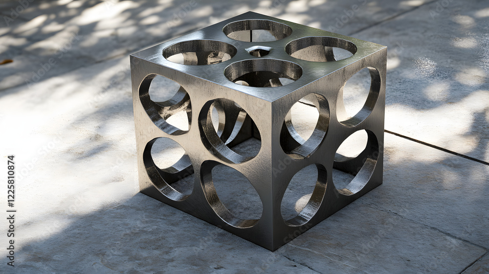 Poster abstract futuristic metal cube. science fiction block design. 3d rendering