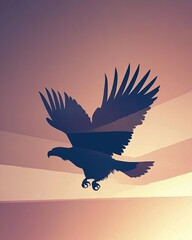 Fototapeta premium Majestic Silhouette of an Eagle Soaring Through a Serene Gradient Sky at Dawn