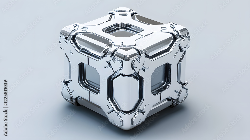 Poster abstract futuristic metal cube. science fiction block design. 3d rendering