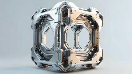 
Abstract futuristic metal cube. Science fiction block design. 3D rendering


