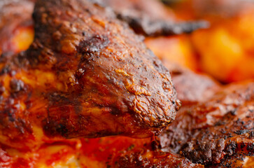 Close-Up of Crispy Roasted Chicken: Juicy Grilled Perfection