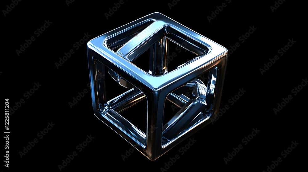 Poster abstract futuristic metal cube. science fiction block design. 3d rendering