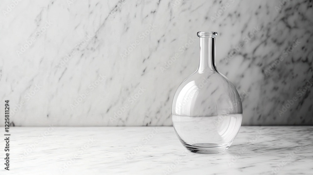 Poster minimalist glass bottle on a smooth marble surface inviting for customization and creativity