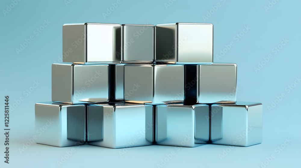 Poster abstract futuristic metal cube. science fiction block design. 3d rendering