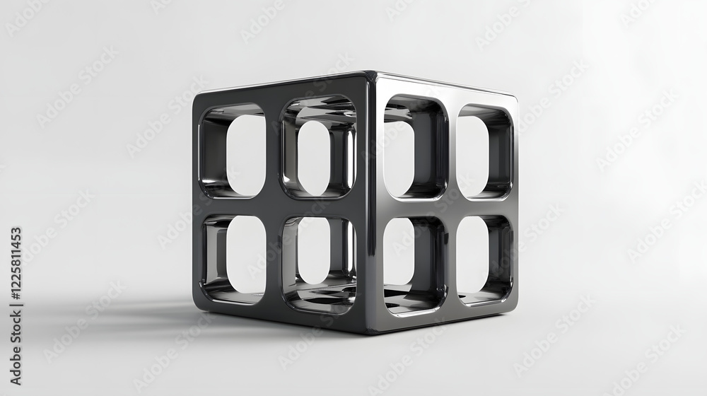 Poster abstract futuristic metal cube. science fiction block design. 3d rendering