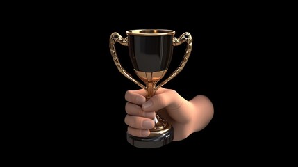 3d Hand holding a champion trophy cup winner success champion icon on 3D render