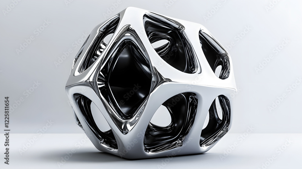 Poster abstract futuristic metal cube. science fiction block design. 3d rendering
