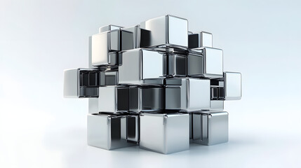 
Abstract futuristic metal cube. Science fiction block design. 3D rendering


