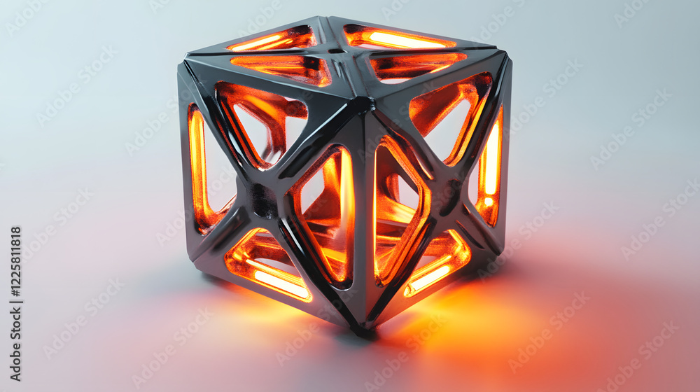 Poster abstract futuristic metal cube. science fiction block design. 3d rendering