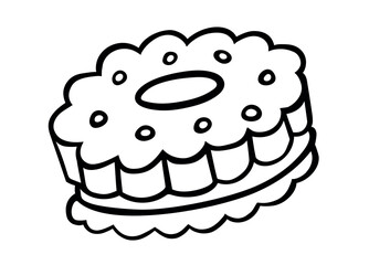 Hand drawn outline of cookies on a white background. Vector illustration. Perfect for icon, menu, sticker sign, logo, card, label, poster, banner, coloring
