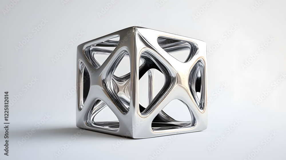 Poster abstract futuristic metal cube. science fiction block design. 3d rendering