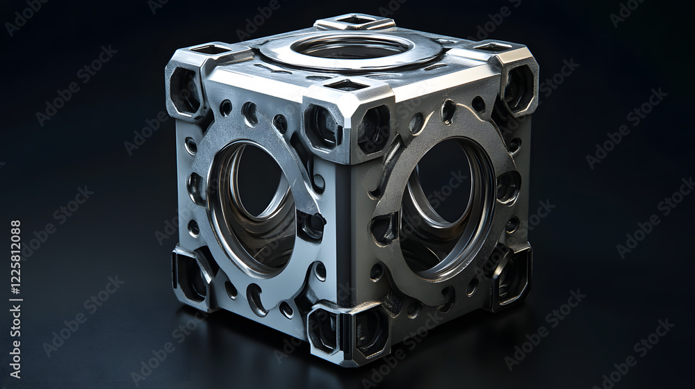 Poster abstract futuristic metal cube. science fiction block design. 3d rendering