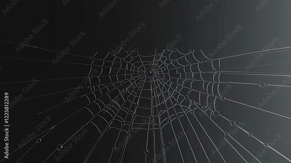 Poster futuristic metallic spider web design with chrome accents against a plain black backdrop