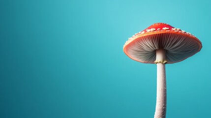 Vibrant Red Mushroom on Blue Background