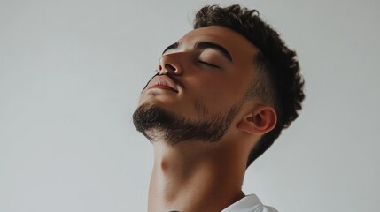 Obraz premium Cropped image of a young bearded man using electric shaver isolated over white background