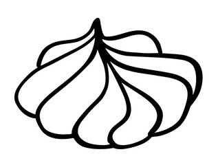 Hand drawn outline of meringue cookies on a white background. Vector illustration. Perfect for icon, menu, sticker sign, logo, card, label, poster, banner, coloring