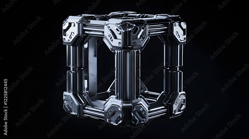 Poster abstract futuristic metal cube. science fiction block design. 3d rendering