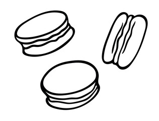 Set of macaroon. Almond cookies isolated on white background. Vector illustration. Template for greeting card, postcard, print, fashion design, menu.