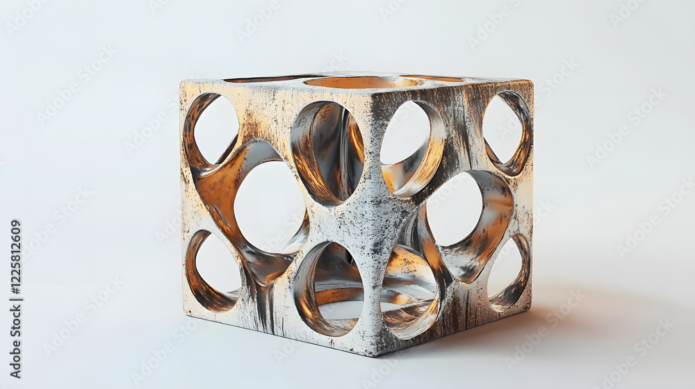 Poster abstract futuristic metal cube. science fiction block design. 3d rendering