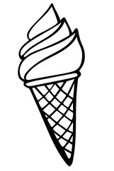 Hand drawn ice cream cone in outline style isolated on a white background. Vector icon illustration. Template for greeting card, postcard, print, fashion design, menu.