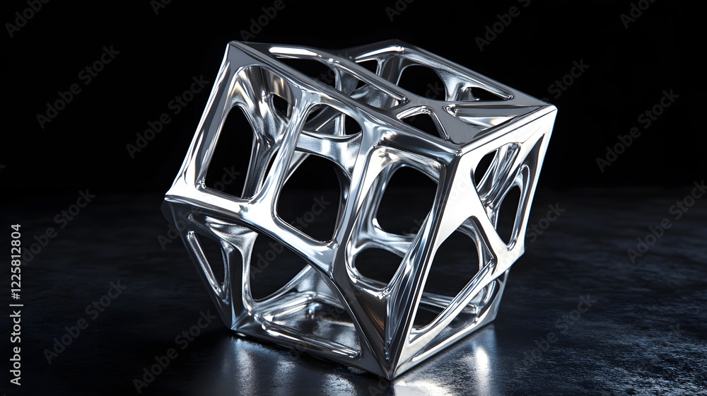 Poster abstract futuristic metal cube. science fiction block design. 3d rendering
