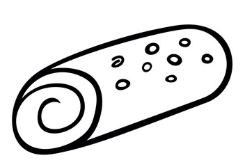 Hand drawn a chocolate roll in doodle style isolated on white background. Vector. Sweet and beautiful dessert. Template for greeting card, postcard, print, menu.