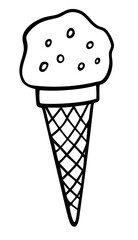 Hand drawn ice cream cone in outline style isolated on a white background. Vector icon illustration. Template for greeting card, postcard, print, fashion design, menu.