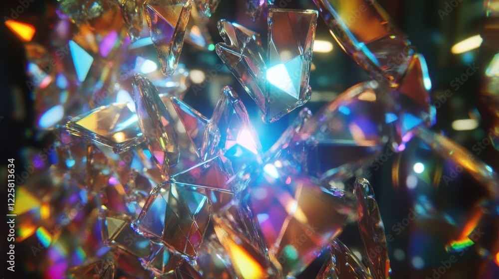 Poster abstract crystal shards with vibrant colors and refracted light create a mesmerizing visual spectacl