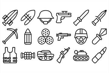 Obraz premium outline set of war military army line icons 