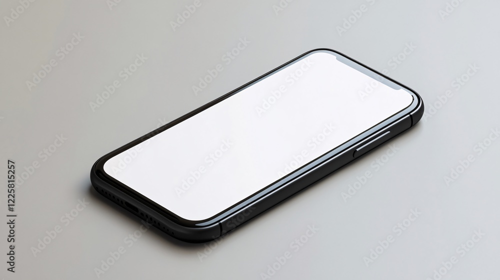 Poster modern smartphone showing blank screen lying on table