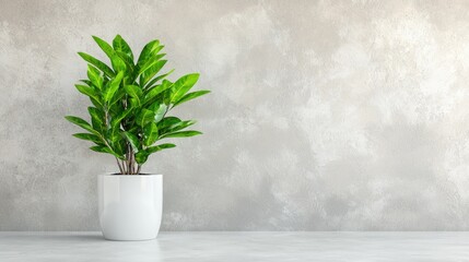 Indoor plant in white pot against textured wall; home decor, minimalist design