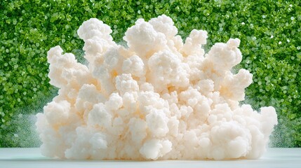 Kefir grains explosion against green background