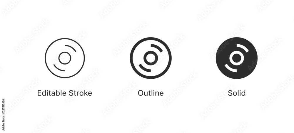 Poster cd disc icon symbol in editable stroke, line, outline, filled, solid style. web icons set