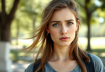 Obraz premium Portrait of a young woman with a sad expression