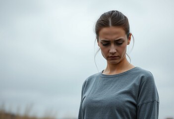 Fototapeta premium Female portrait with a gloomy sky