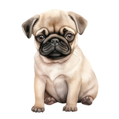 Obraz premium Watercolor Isolated Beige Pug Puppy Sitting