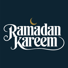 Ramadan Kareem in elegant and flowing typography on a dark blue background