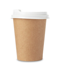 Paper cup with lid on white background. Mockup for design