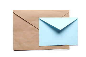 Envelopes isolated on white, top view. Mockup for design