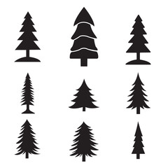Pine Tree Icons Set Silhouette - Nature, Forest, Christmas, Winter, Vector Graphics