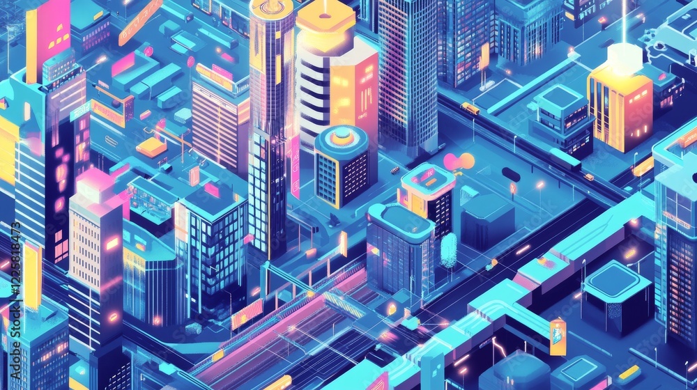 Poster artificial intelligence looking at smart city, connected with planet through global mobile internet 
