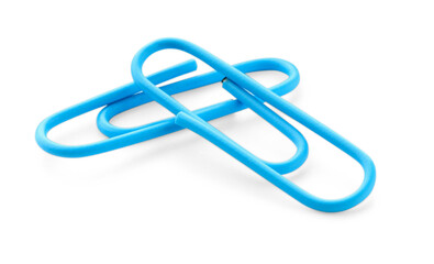 Two bright paper clips isolated on white