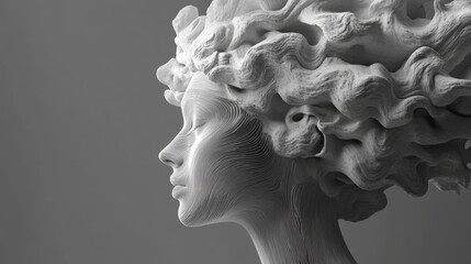 AI. Electronic brain. Neon Silhouette of human head with artificial intelligence hanging over palm hand. Cybernetic artificial neural network. Electronic mind. Neuronet, deep machine learning concept.