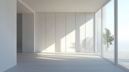 Fototapeta premium empty room with a window , ,white wardrobe