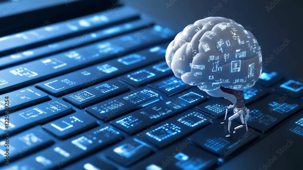 Poster artificial intelligence, isometric vector banner for ai, deep learning, machine learning, and techno