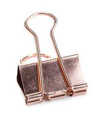 One golden binder clip isolated on white