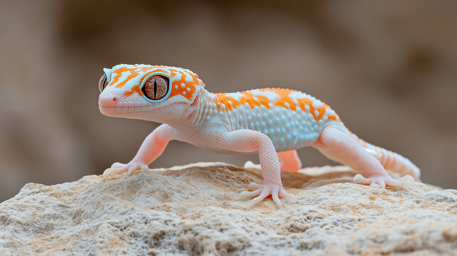 A leopard gecko perches on a rocky surface, showcasing its vibrant colors, in honor of World Wildlife Day