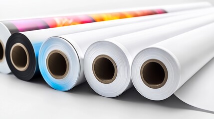 Various print media rolls for wide-format printers in white back