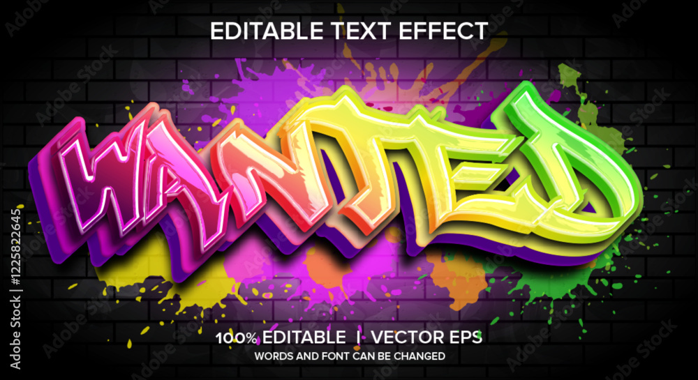 Poster wanted vector text effect with modern style design
